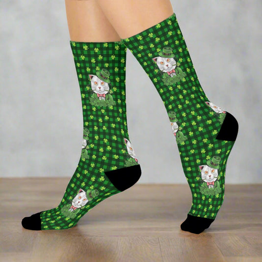 Shamrock Cat Cushioned Crew Socks - All Over Prints - Epileptic Al’s Shop