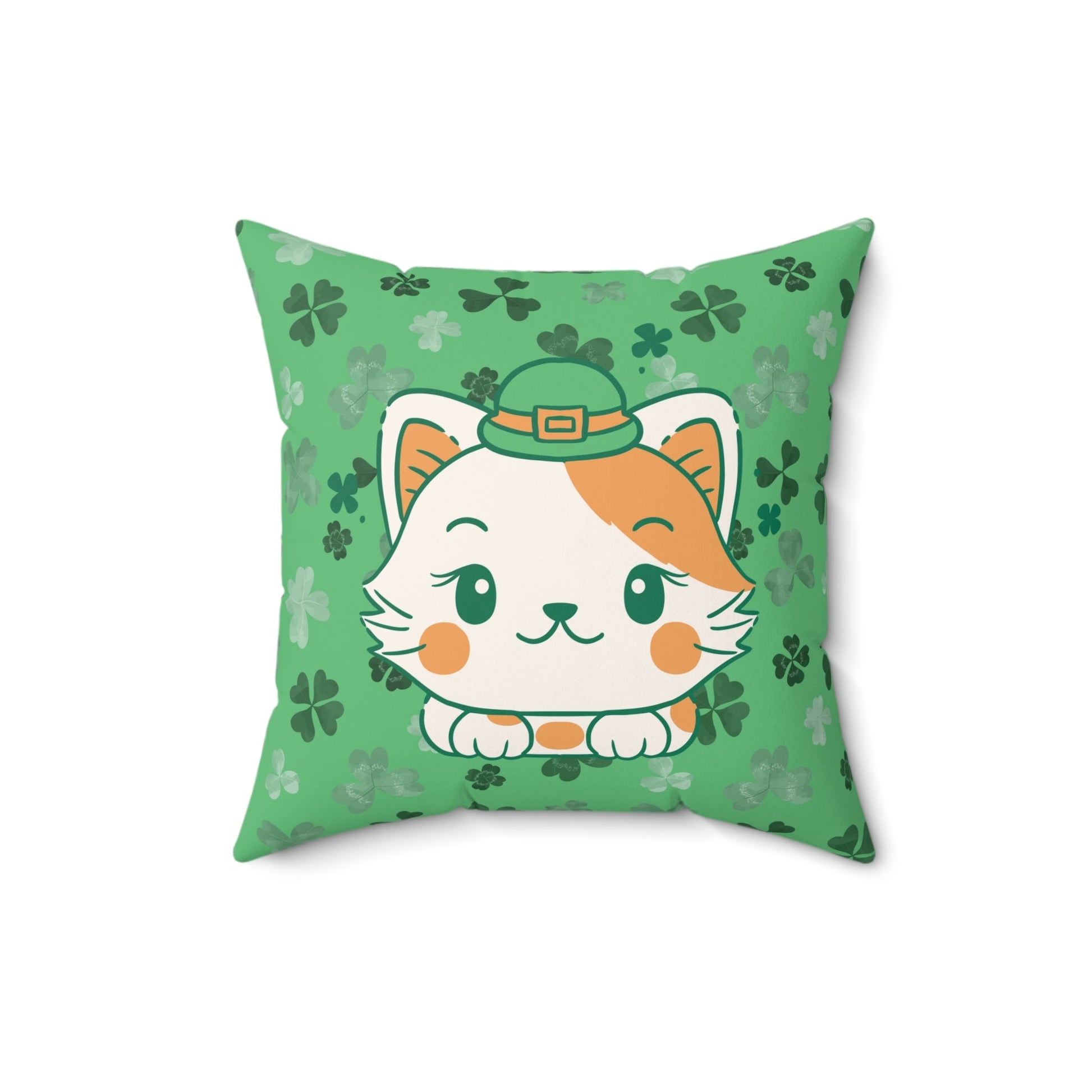 Shamrock Kitty Spun Polyester Square Pillow - Home Decor - Epileptic Al’s Shop