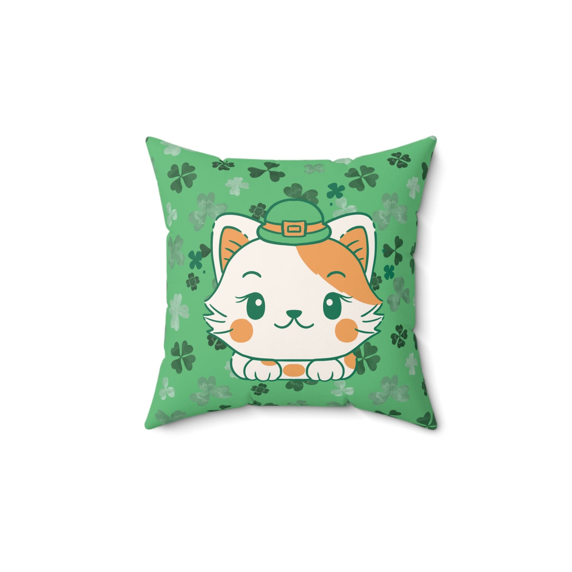 Shamrock Kitty Spun Polyester Square Pillow - Home Decor - Epileptic Al’s Shop