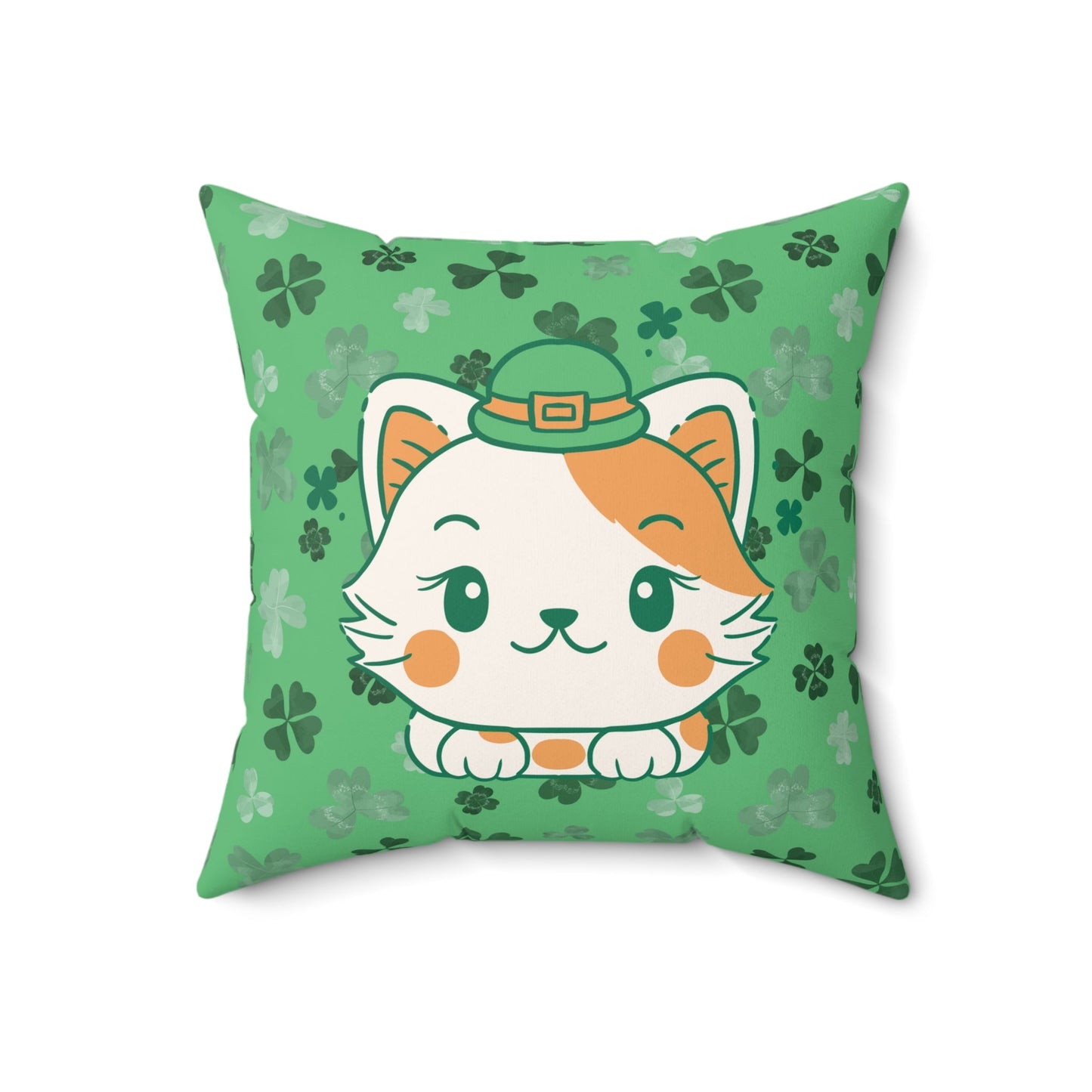 Shamrock Kitty Spun Polyester Square Pillow - Home Decor - Epileptic Al’s Shop