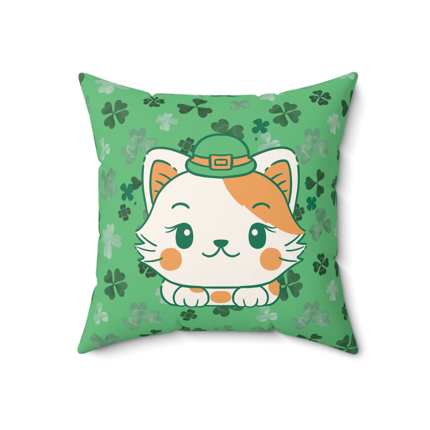 Shamrock Kitty Spun Polyester Square Pillow - Home Decor - Epileptic Al’s Shop