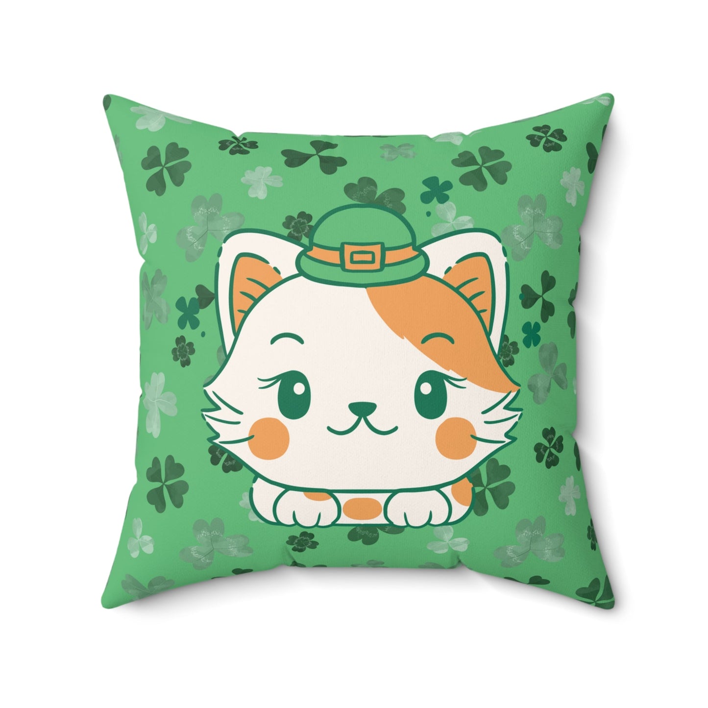 Shamrock Kitty Spun Polyester Square Pillow - Home Decor - Epileptic Al’s Shop