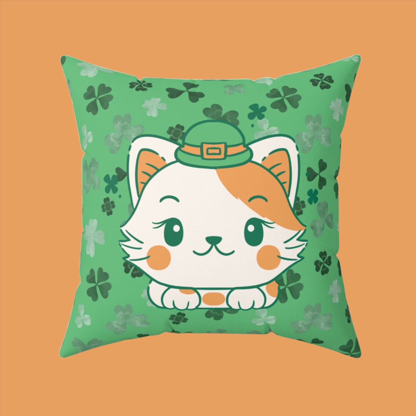 Shamrock Kitty Spun Polyester Square Pillow - Home Decor - Epileptic Al’s Shop