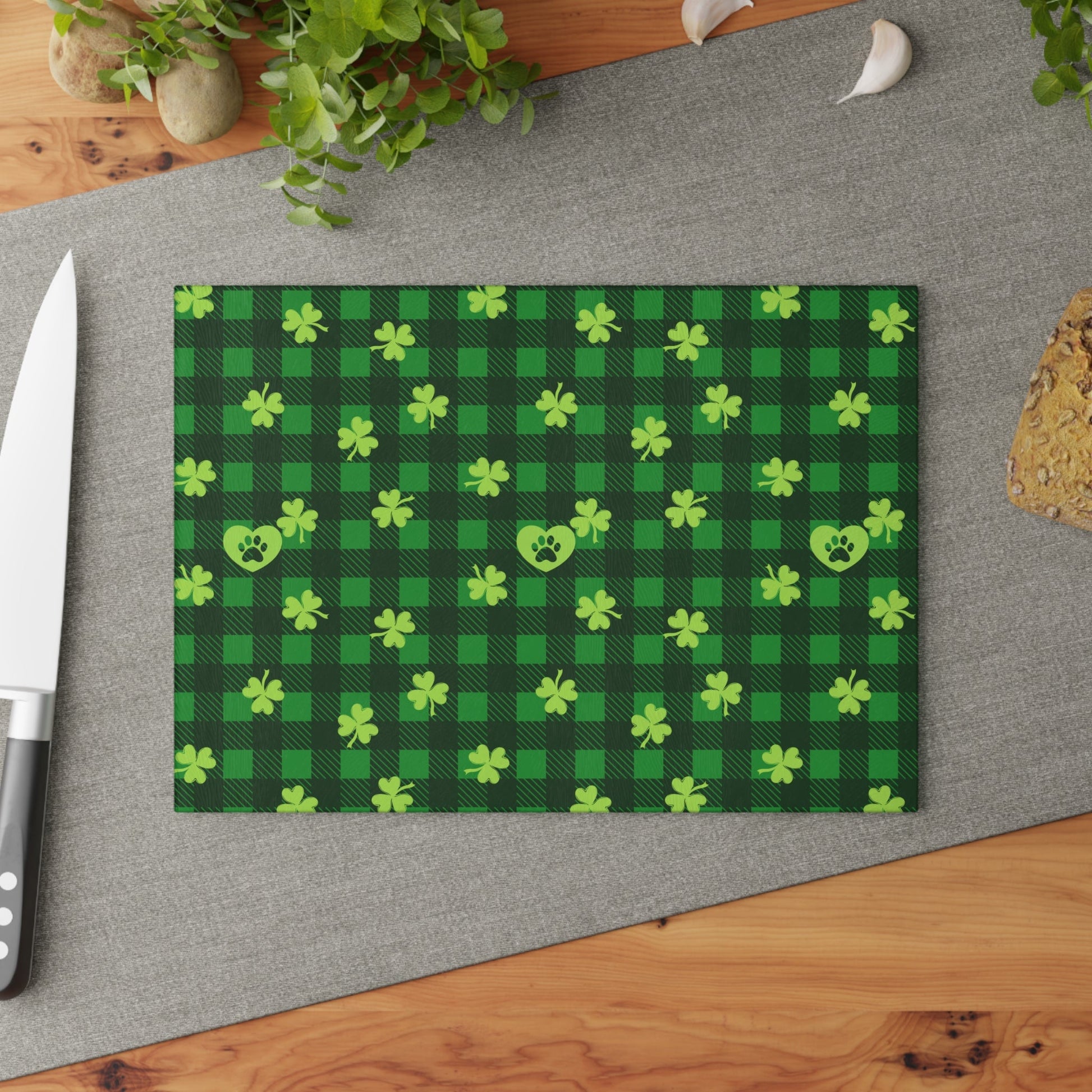 Shamrock Paws Paws Glass Cutting Board - Home Decor - Epileptic Al’s Shop