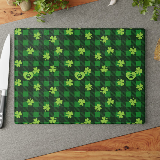 Shamrock Paws Paws Glass Cutting Board - Home Decor - Epileptic Al’s Shop