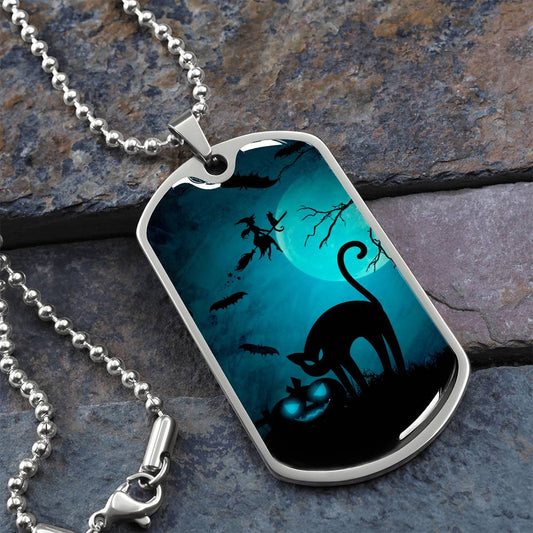 Spooky Cat Halloween Dog Tag Necklace - Jewelry - EpiAl's Shop