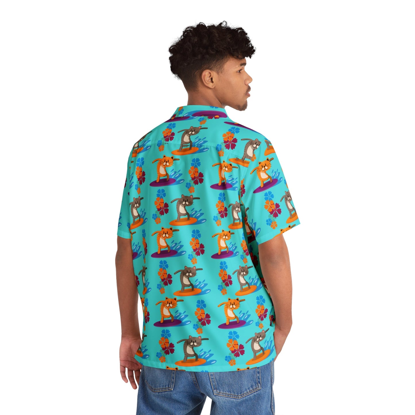 Surfer Cat Men's Hawaiian Shirt - All Over Prints - Epileptic Al’s Shop