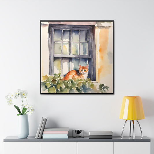 Watercolor Cat in Window Gallery Canvas Wraps, Square Frame - Canvas - Epileptic Al’s Shop