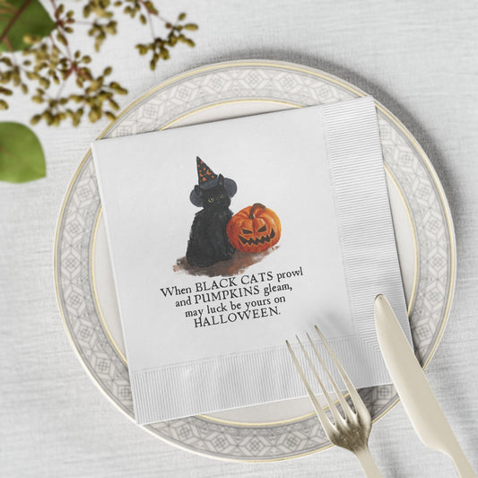 When Black Cats Prowl White Coined Napkins - Home Decor - EpiAl's Shop