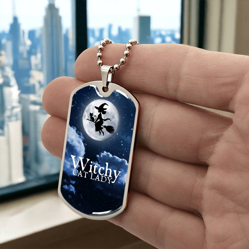 Witchy Cat Lady Dog Tag Necklace - Jewelry - EpiAl's Shop