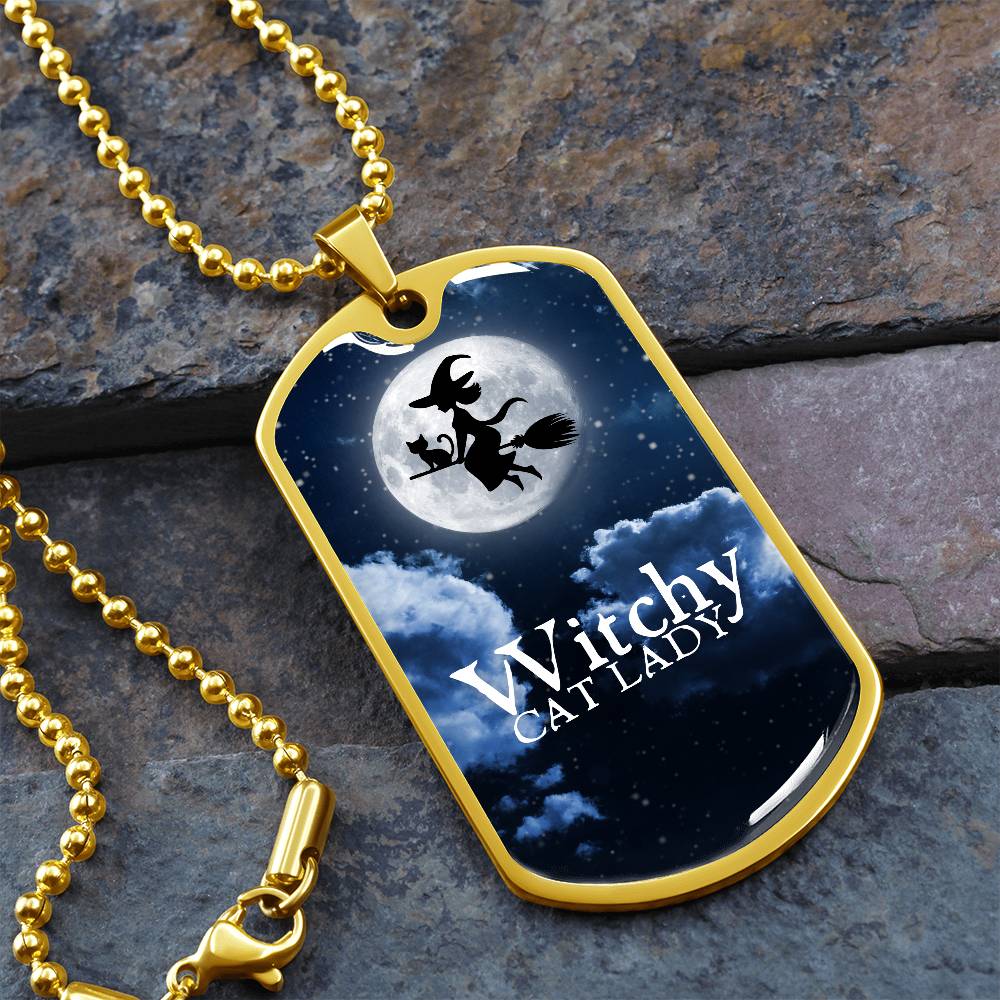 Witchy Cat Lady Dog Tag Necklace - Jewelry - EpiAl's Shop