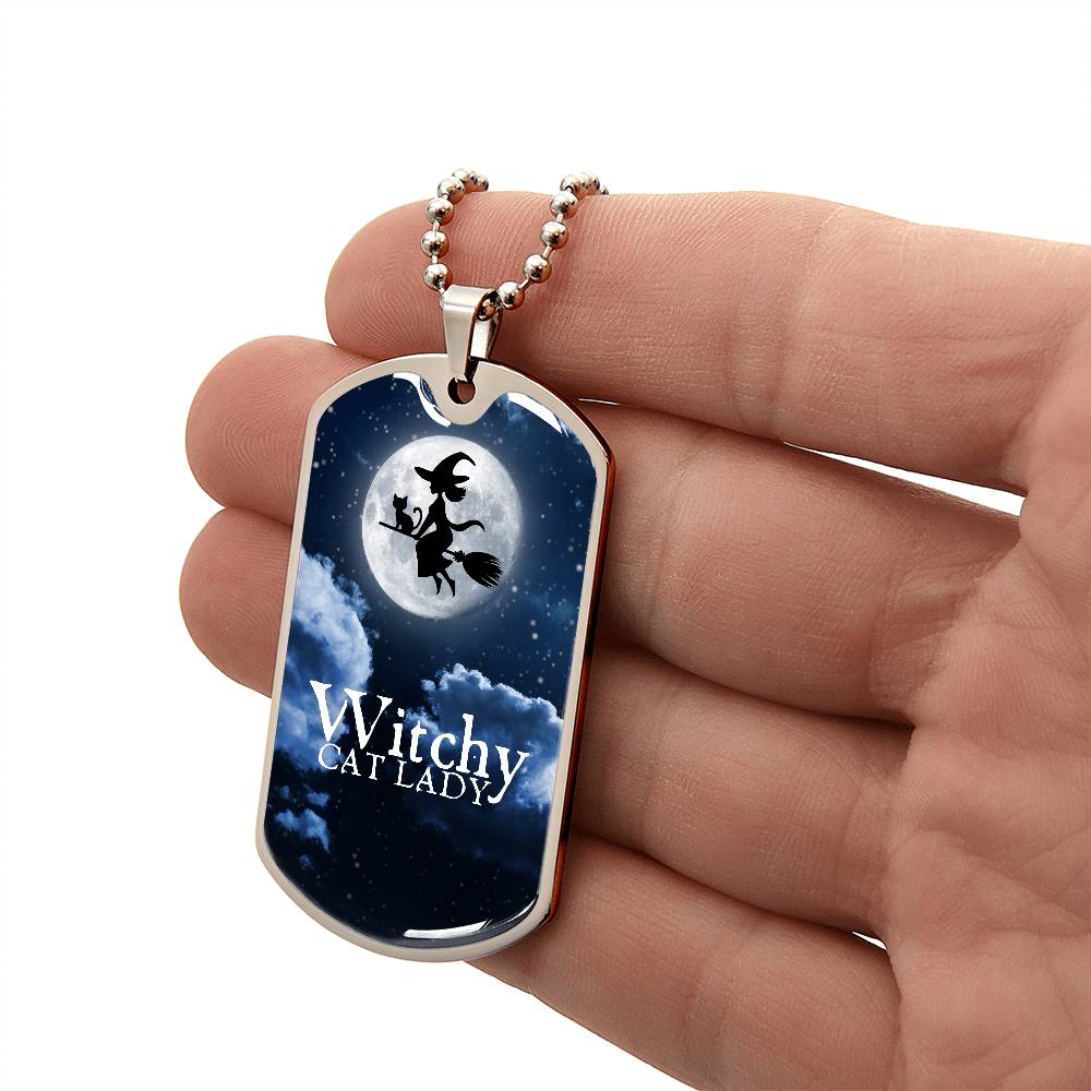 Witchy Cat Lady Dog Tag Necklace - Jewelry - EpiAl's Shop