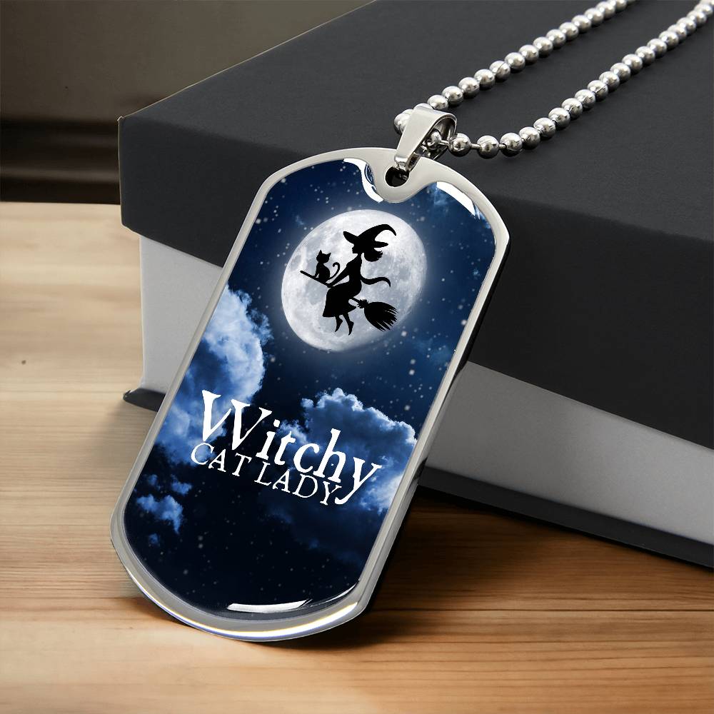 Witchy Cat Lady Dog Tag Necklace - Jewelry - EpiAl's Shop