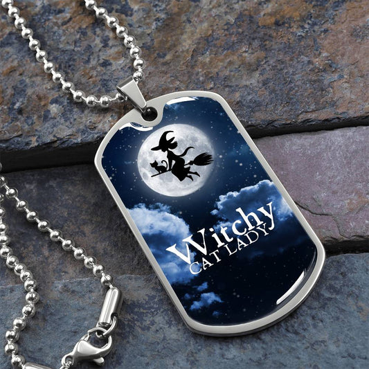 Witchy Cat Lady Dog Tag Necklace - Jewelry - EpiAl's Shop