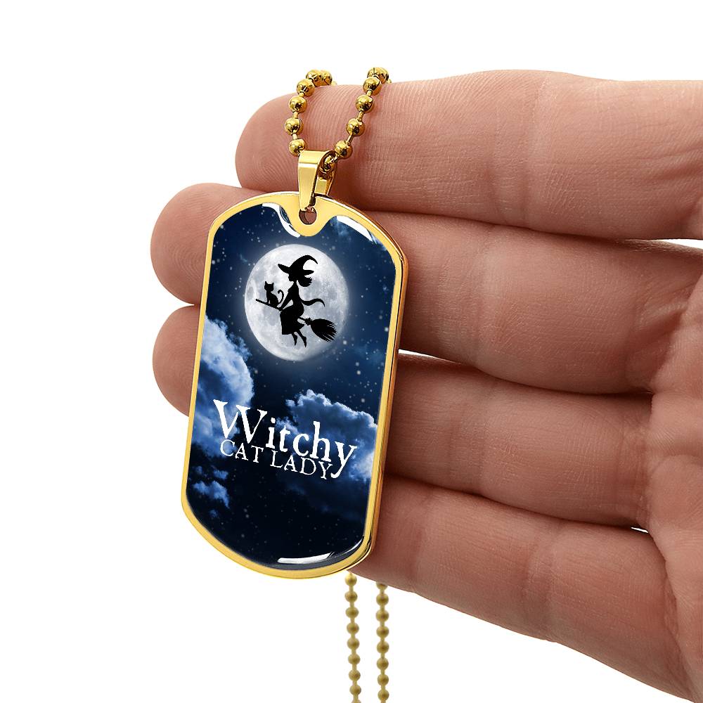 Witchy Cat Lady Dog Tag Necklace - Jewelry - EpiAl's Shop