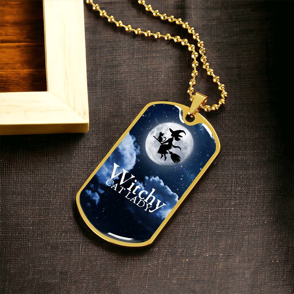 Witchy Cat Lady Dog Tag Necklace - Jewelry - EpiAl's Shop